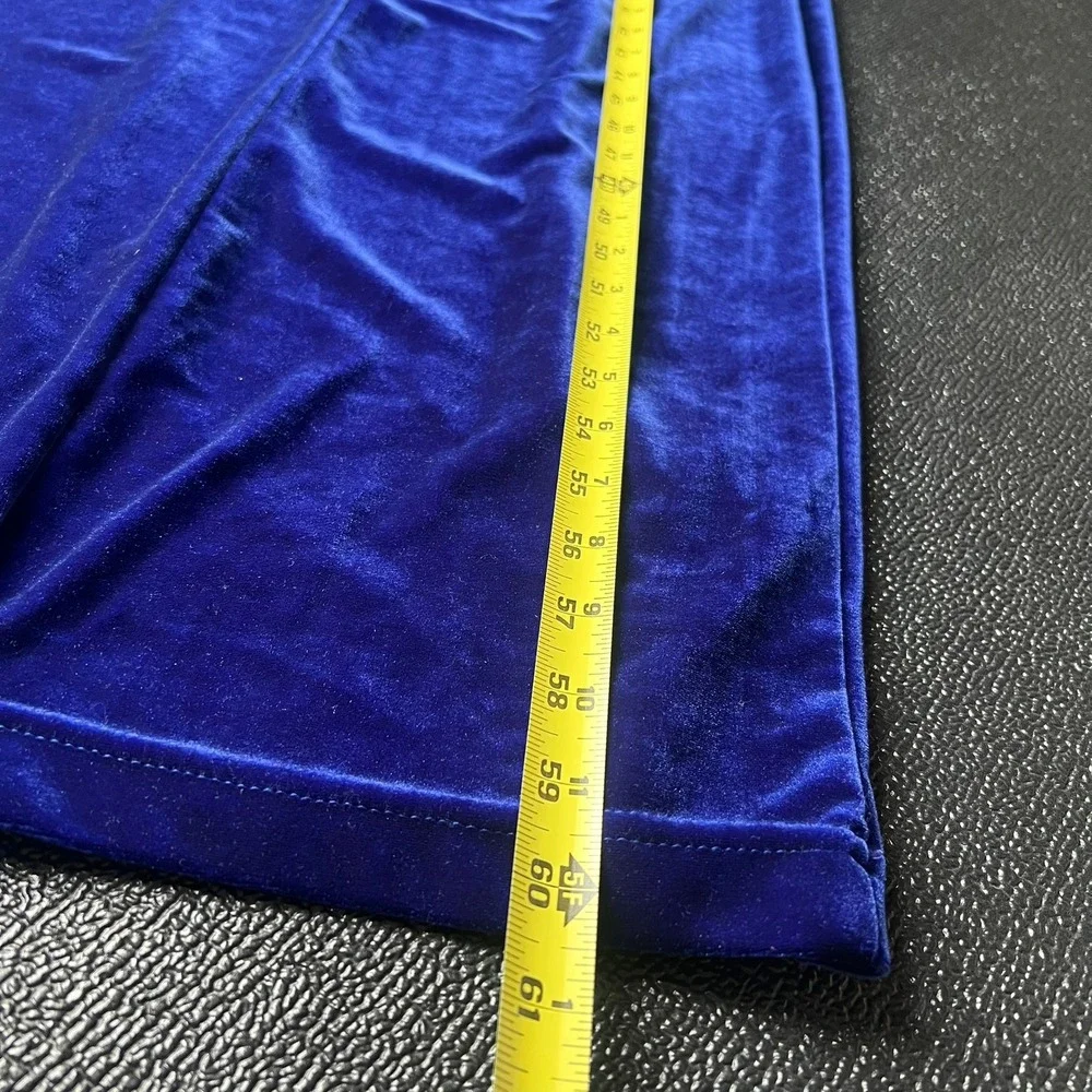 VTG Morgan & Co Royal Blue Velvet Mesh Maxi Dress S Prom Old Hollywood Open Back - Picture 11 of 11